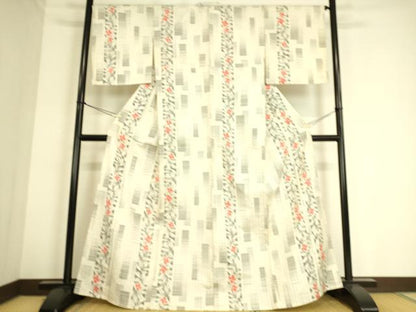 平和屋着物▽上質な紬　単衣　花間道　正絹　逸品　DAAS0707az