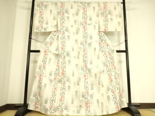 平和屋着物▽上質な紬　単衣　花間道　正絹　逸品　DAAS0707az