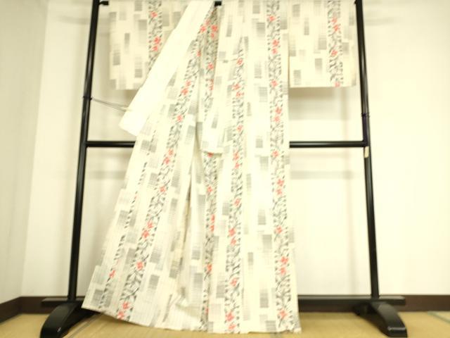 平和屋着物▽上質な紬　単衣　花間道　正絹　逸品　DAAS0707az