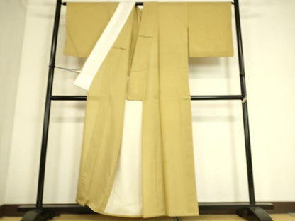 平和屋着物▽上質な紬 単衣 芥子色 正絹 逸品 DAAS0710az