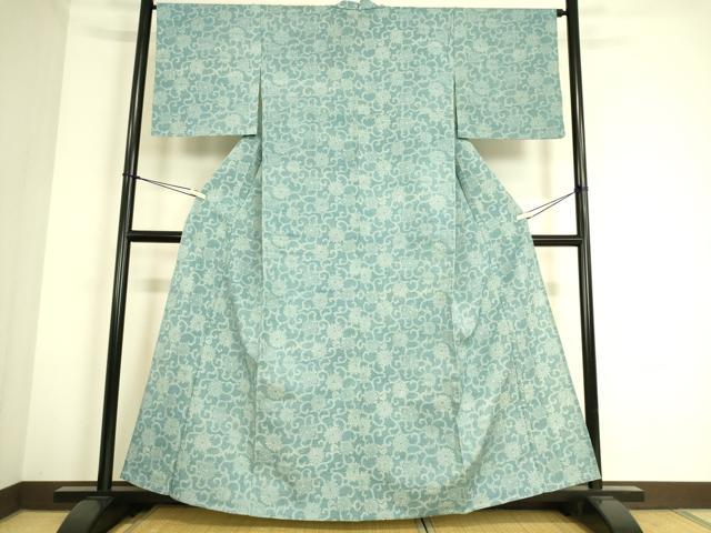 平和屋着物▽小紋 単衣 花唐草文 正絹 逸品 DAAS0716az