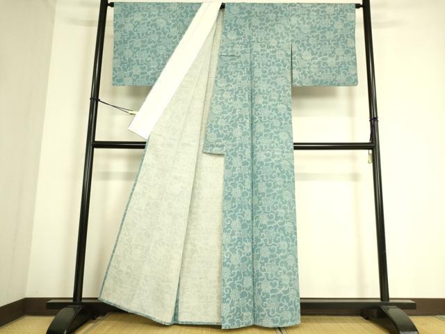 平和屋着物▽小紋 単衣 花唐草文 正絹 逸品 DAAS0716az