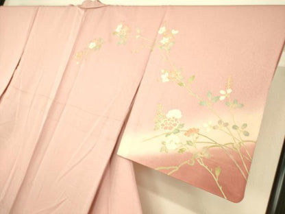 平和屋着物▽訪問着 単衣 菊牡丹文 暈し染め 金彩 正絹 逸品 DAAS0724az