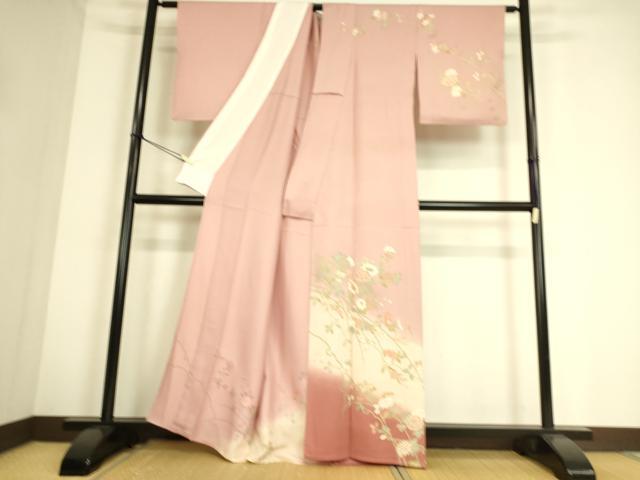 平和屋着物▽訪問着 単衣 菊牡丹文 暈し染め 金彩 正絹 逸品 DAAS0724az