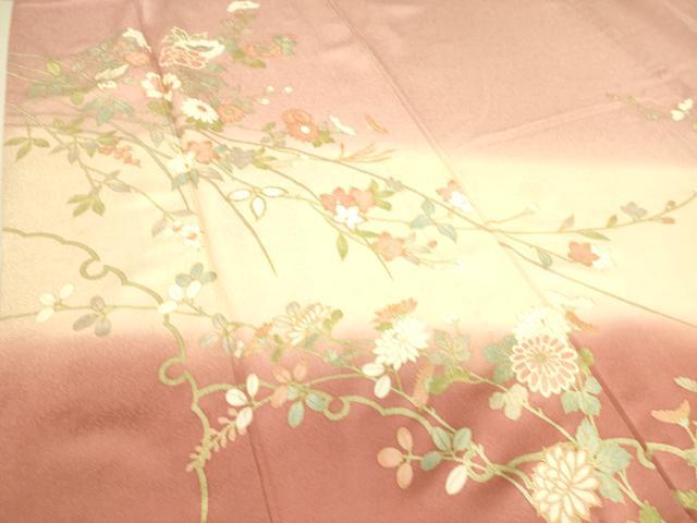 平和屋着物▽訪問着 単衣 菊牡丹文 暈し染め 金彩 正絹 逸品 DAAS0724az