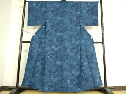 平和屋着物▽上質な小紋 単衣 藍 樹林風景文 正絹 逸品 DAAS0726az