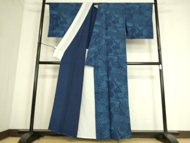 平和屋着物▽上質な小紋 単衣 藍 樹林風景文 正絹 逸品 DAAS0726az