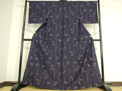 平和屋着物▽上質な紬 単衣 花唐草文 正絹 逸品 DAAS0727az