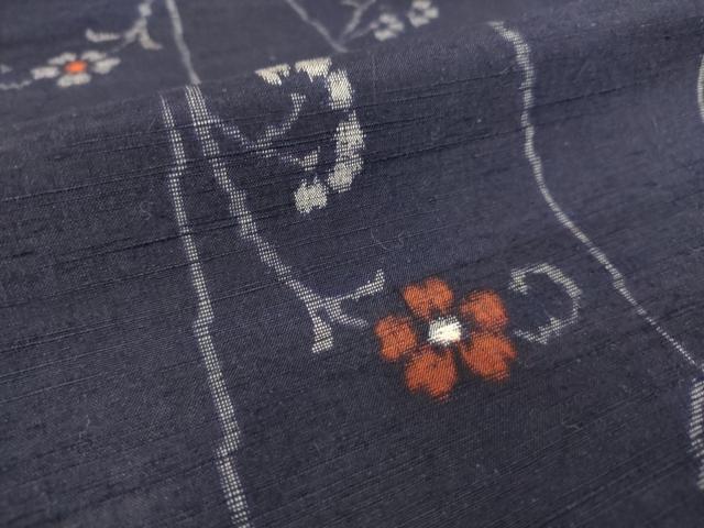平和屋着物▽上質な紬 単衣 花唐草文 正絹 逸品 DAAS0727az