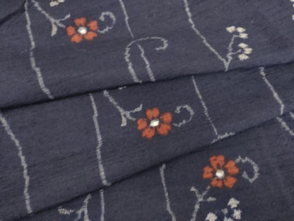 平和屋着物▽上質な紬 単衣 花唐草文 正絹 逸品 DAAS0727az