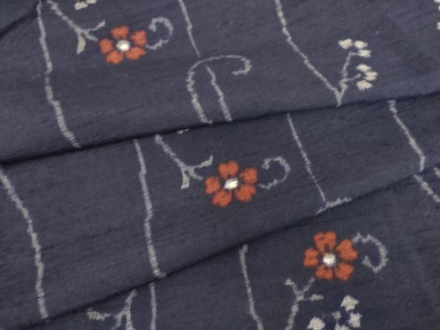平和屋着物▽上質な紬 単衣 花唐草文 正絹 逸品 DAAS0727az