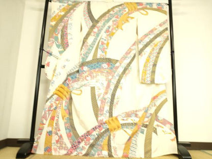 平和屋着物▽豪華振袖 単衣 駒刺繍 束ね熨斗鳳凰花文 金彩 正絹 逸品 DAAS0733az