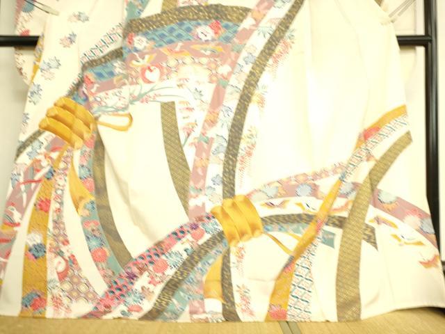 平和屋着物▽豪華振袖 単衣 駒刺繍 束ね熨斗鳳凰花文 金彩 正絹 逸品 DAAS0733az