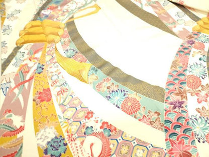平和屋着物▽豪華振袖 単衣 駒刺繍 束ね熨斗鳳凰花文 金彩 正絹 逸品 DAAS0733az
