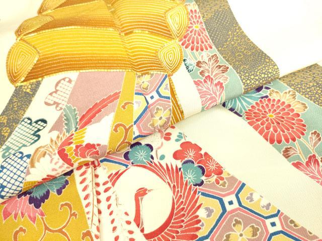 平和屋着物▽豪華振袖 単衣 駒刺繍 束ね熨斗鳳凰花文 金彩 正絹 逸品 DAAS0733az