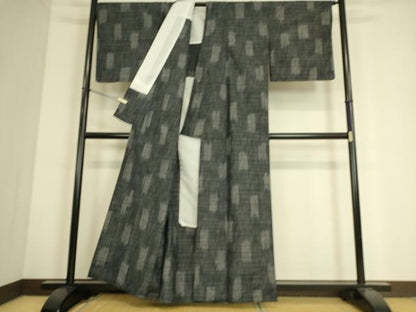 平和屋着物▽上質な紬 単衣 絣格子文 正絹 逸品 未使用 DAAS0737az