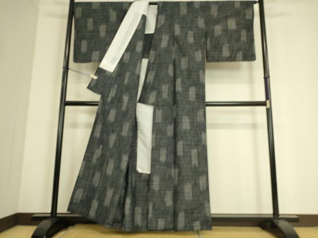 平和屋着物▽上質な紬 単衣 絣格子文 正絹 逸品 未使用 DAAS0737az