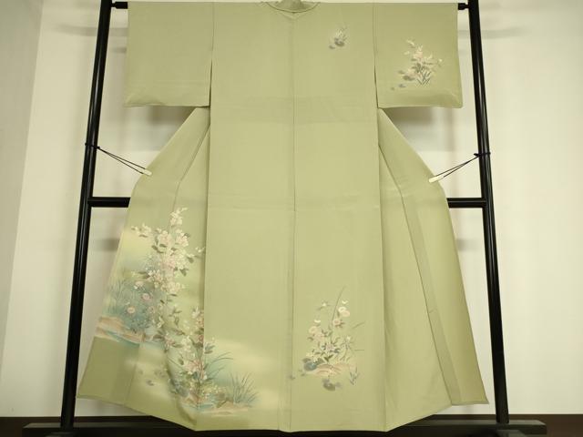 平和屋着物▽訪問着 単衣 草花文 暈し染め 金彩 正絹 逸品 DAAS0754az
