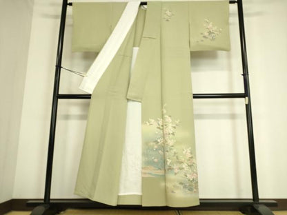 平和屋着物▽訪問着 単衣 草花文 暈し染め 金彩 正絹 逸品 DAAS0754az