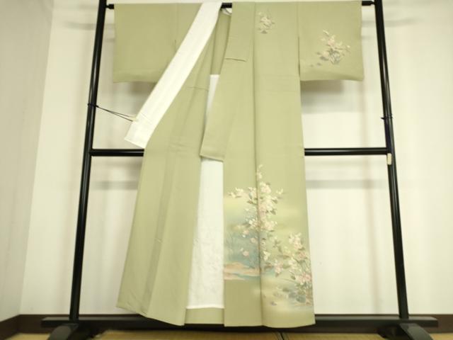 平和屋着物▽訪問着 単衣 草花文 暈し染め 金彩 正絹 逸品 DAAS0754az