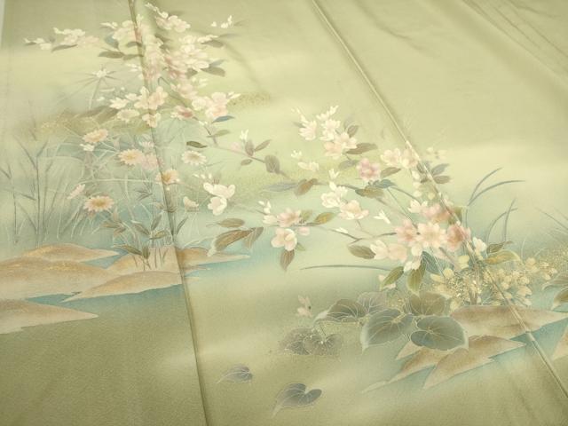 平和屋着物▽訪問着 単衣 草花文 暈し染め 金彩 正絹 逸品 DAAS0754az
