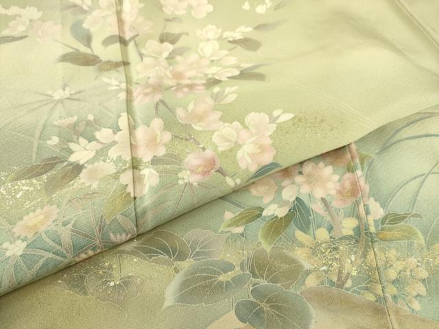 平和屋着物▽訪問着 単衣 草花文 暈し染め 金彩 正絹 逸品 DAAS0754az