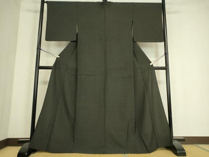 平和屋着物▽上質なお召 単衣 絣文 黒地 正絹 逸品 DAAS0756az