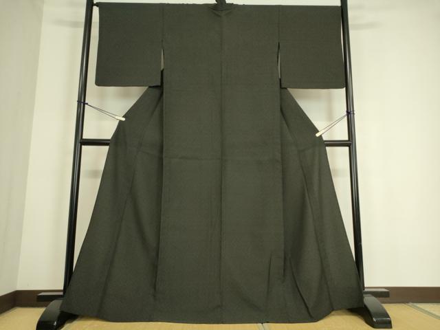 平和屋着物▽上質なお召 単衣 絣文 黒地 正絹 逸品 DAAS0756az