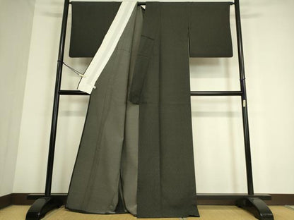 平和屋着物▽上質なお召 単衣 絣文 黒地 正絹 逸品 DAAS0756az