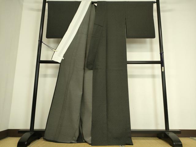 平和屋着物▽上質なお召 単衣 絣文 黒地 正絹 逸品 DAAS0756az