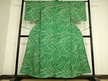 平和屋着物▽上質な小紋 単衣 変わり斜線文 正絹 逸品 DAAS0764az