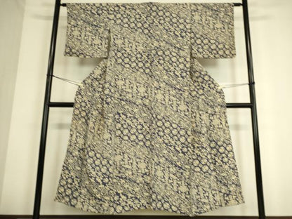 平和屋着物▽上質な小紋 単衣 動物花唐草文 鬼しぼ縮緬 正絹 逸品 DAAS0773az