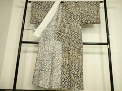 平和屋着物▽上質な小紋 単衣 動物花唐草文 鬼しぼ縮緬 正絹 逸品 DAAS0773az