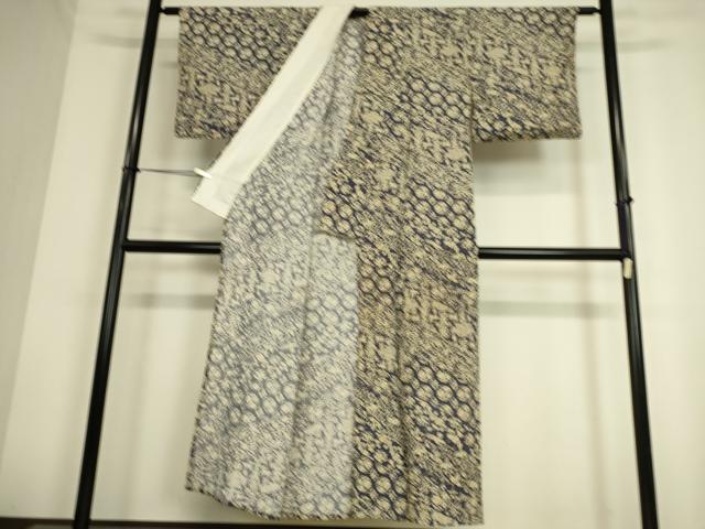 平和屋着物▽上質な小紋 単衣 動物花唐草文 鬼しぼ縮緬 正絹 逸品 DAAS0773az