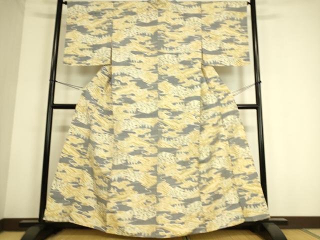 平和屋着物▽上質な紬　単衣　重ね山文　正絹　逸品　DAAS0774az