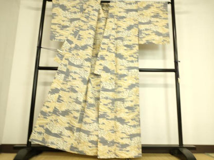 平和屋着物▽上質な紬　単衣　重ね山文　正絹　逸品　DAAS0774az