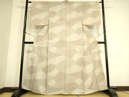平和屋着物▽上質な小紋 単衣 麻の葉文 正絹 逸品 DAAS0784az