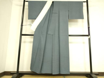 平和屋着物▽上質な色無地 単衣 紗綾型地紋 御召御納戸色 正絹 逸品 DAAS0787az