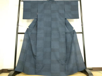 平和屋着物▽本塩沢 単衣 市松文 正絹 逸品 DAAS0793az