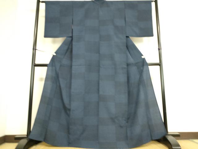 平和屋着物▽本塩沢 単衣 市松文 正絹 逸品 DAAS0793az