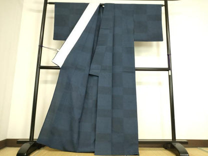 平和屋着物▽本塩沢 単衣 市松文 正絹 逸品 DAAS0793az