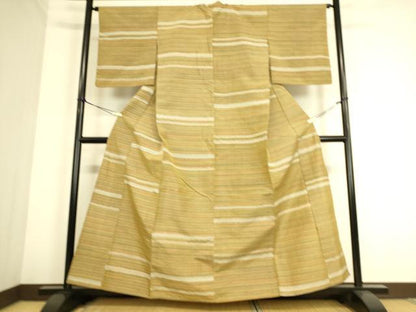 平和屋着物▽上質な紬　単衣　横段文　正絹　逸品　DAAS0795az