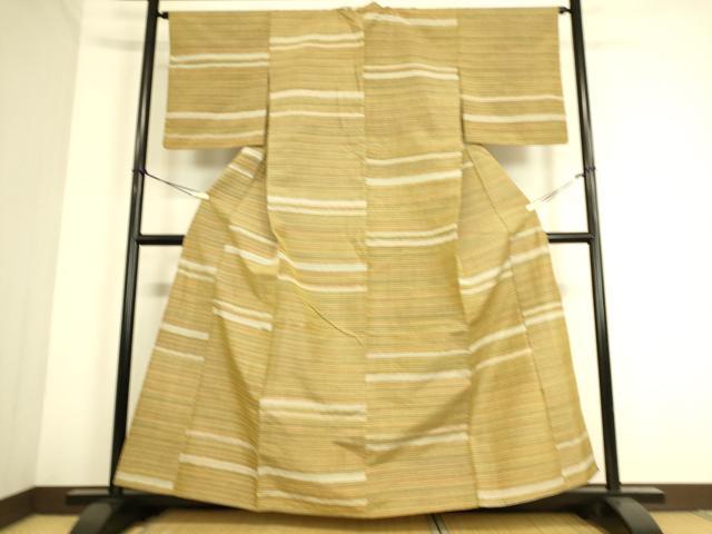 平和屋着物▽上質な紬　単衣　横段文　正絹　逸品　DAAS0795az