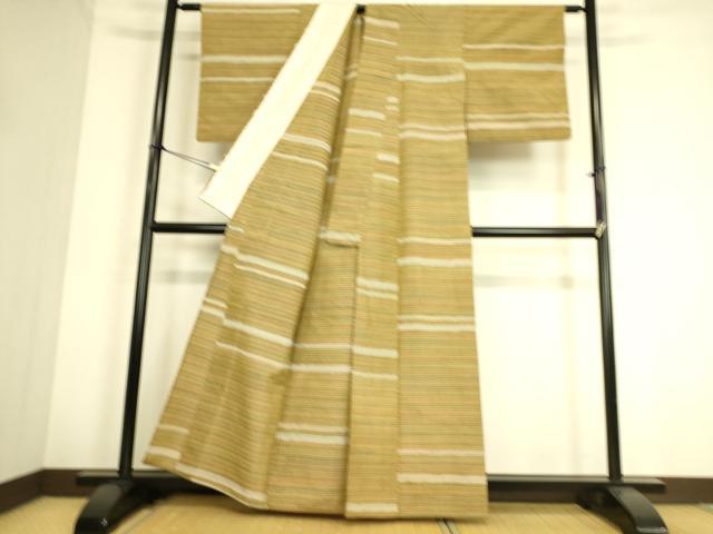 平和屋着物▽上質な紬　単衣　横段文　正絹　逸品　DAAS0795az