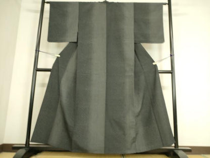 平和屋着物▽本塩沢 単衣 間道 110亀甲 黒地 反端付き 正絹 逸品 DAAS0797az