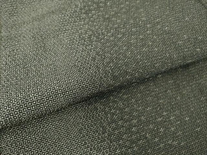 平和屋着物▽本塩沢 単衣 間道 110亀甲 黒地 反端付き 正絹 逸品 DAAS0797az