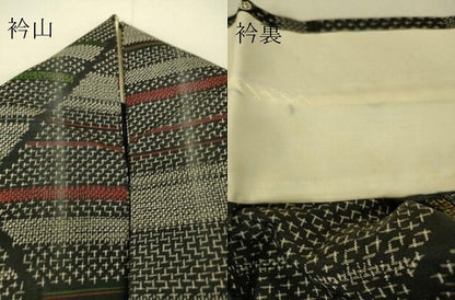 平和屋着物▽上質な紬 単衣 幾何学文 正絹 逸品 DAAS0803az