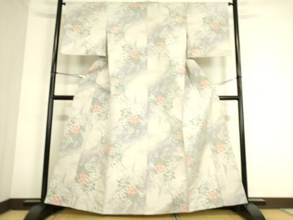 平和屋着物▽上質な紬 単衣 花尽くし 正絹 逸品 DAAS0805az