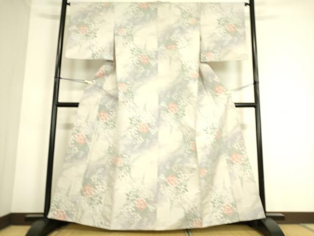 平和屋着物▽上質な紬 単衣 花尽くし 正絹 逸品 DAAS0805az