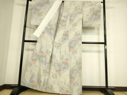 平和屋着物▽上質な紬 単衣 花尽くし 正絹 逸品 DAAS0805az